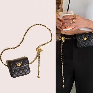 Chic Black Quilted Chain Belt Bag